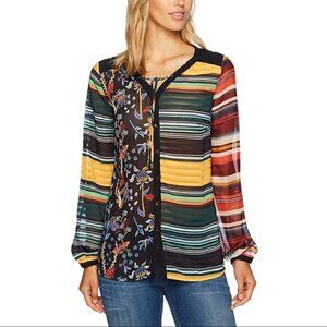 Desigual Glenn Sheer Bright Striped Shirt, Size M